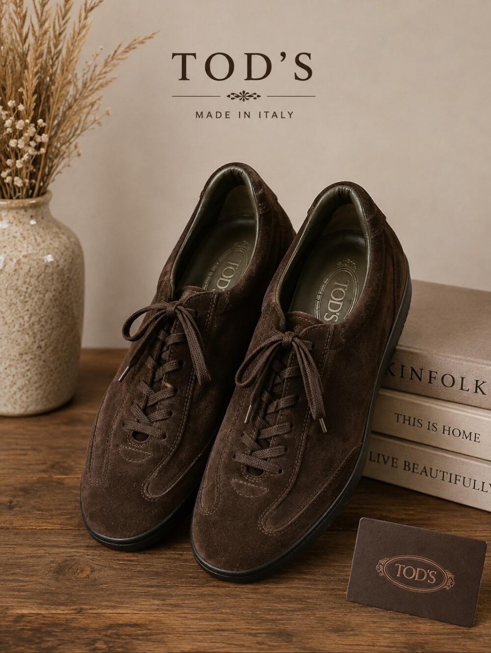 Tod's Dark Brown Suede Lace-Up Slip-On Sneakers